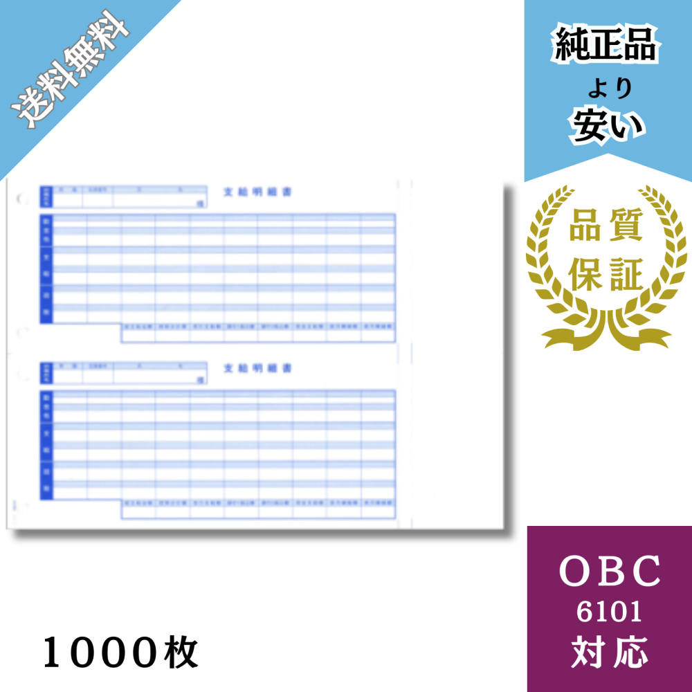 【BH6101】OBC6101対応 A4支給明細書 給与明細ドットコムオリジナル 1000枚