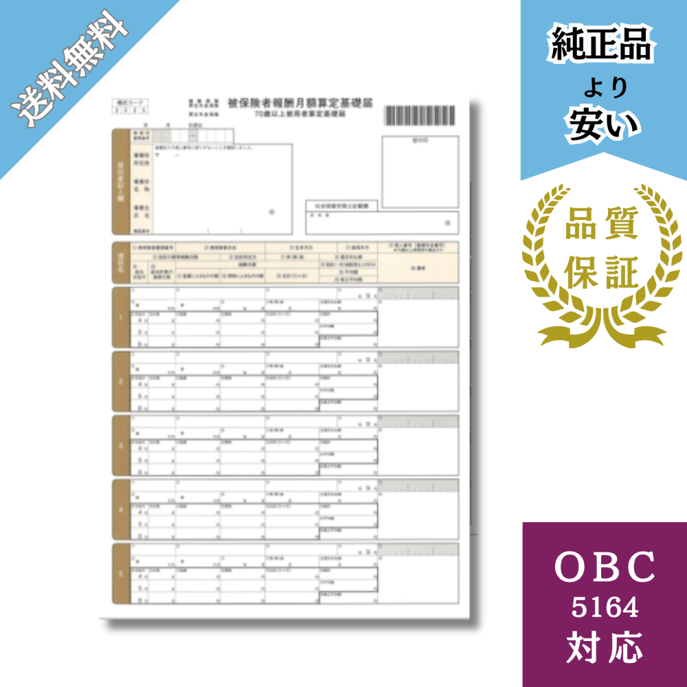 【BH5164】OBC5164対応 単票被保険者算定基礎届 給与明細ドットコムオリジナル 200枚