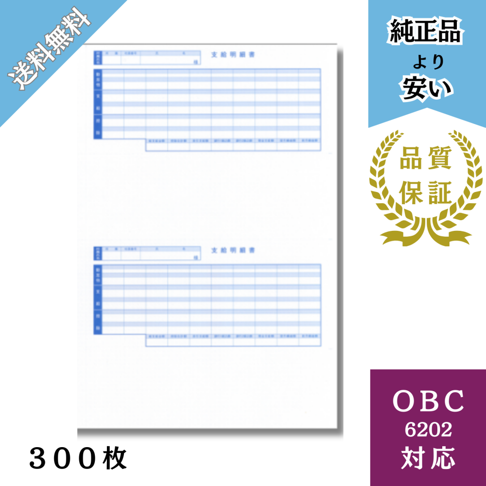【BH6202ー300】OBC6202対応 B4支給明細書 給与明細ドットコムオリジナル 300枚