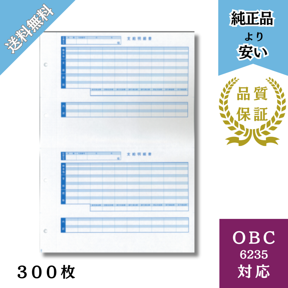 【BH6235ー300】OBC6235対応 B4支給明細書(内訳項目付)給与明細ドットコムオリジナル 300枚