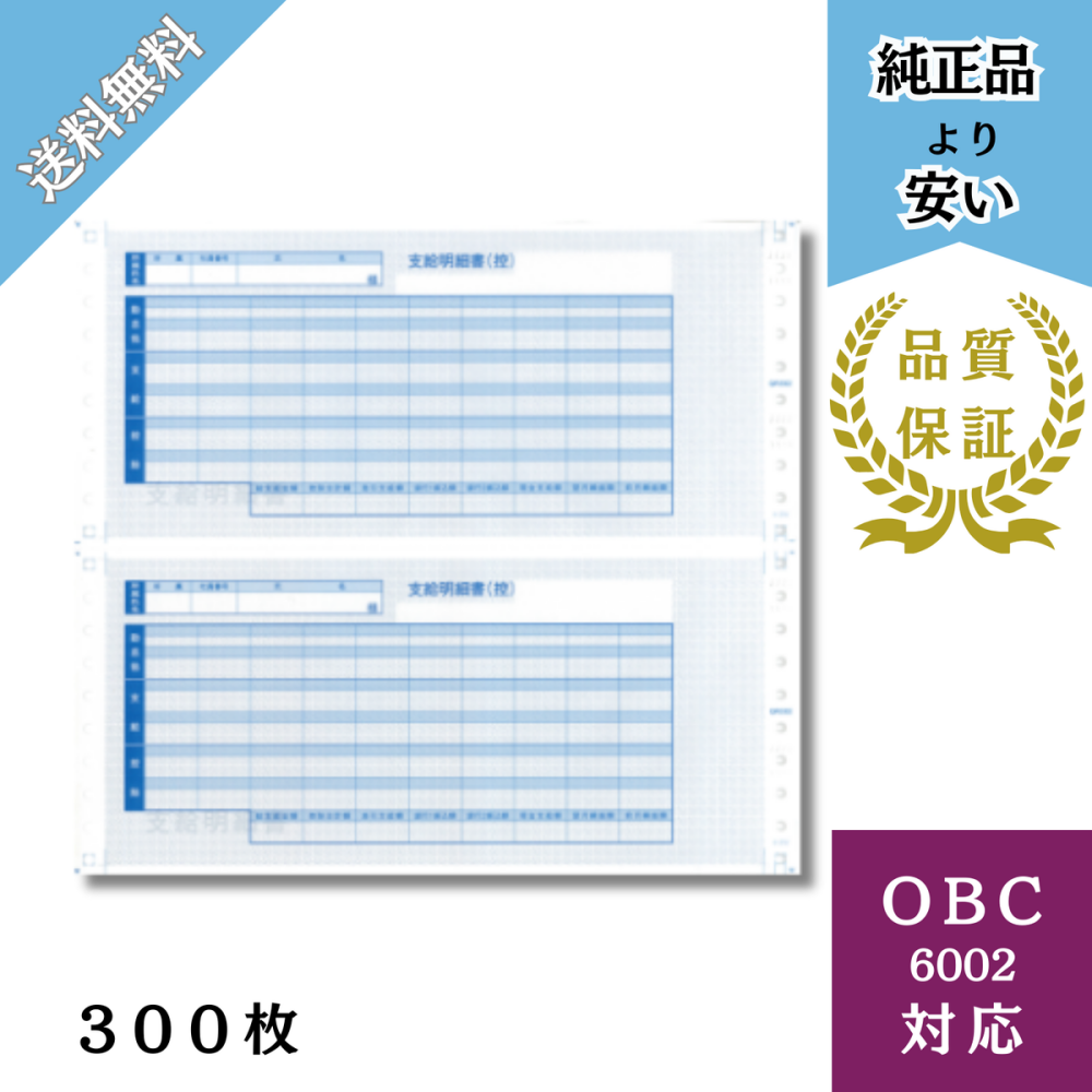 【BH6002ーM】OBC6002対応 袋とじ支給明細書 給与明細ドットコムオリジナル 300枚 Type M
